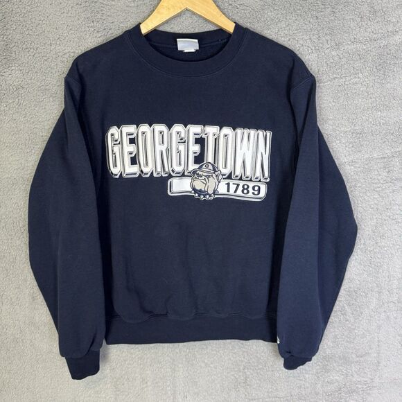 S Georgetown Hoyas Sweatshirt Mens S Blue Crew Neck Sweater Spell Out - Picture 1 of 8